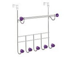 Premier Housewares - Perchero para colgar detrás de la puerta con 5 ganchos y barra, diseño con cristales morados, color cromo