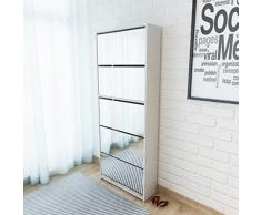 UnfadeMemory Mueble Zapatero de Pared con Espejo y Cajones Desplegables,Armario Zapatero,Decoración de Hogar,Madera Aglomerada (Blanco, 5 Cajones 63x17x169,5cm)