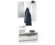 Abitti Mueble recibidor Zapatero con Perchero y Espejo para Entrada con Cajon y balda Color Blanco Perla 200x98x26 cm