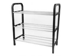 TOOGOO (R) Estante de Zapatos Soporte de Plastico Negro Tubo de Metal Plateado 3 Filas