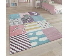 Alfombra Infantil Habitación Infantil 3D Adorable Patchwork Oso Luna Estrellas Escalera Rosa, tamaño:120x170 cm