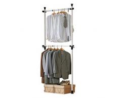 SoBuy FRG109, ES Perchero Extensible,Perchero Telescópico,(77-112 x 103-278 cm), Metal y Plástico, Color Negro+Blanco