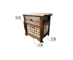 Hogar y Mas Mesilla Auxiliar de Madera Natural con Cajón y Cesta. Ideal para Dormitorio, Recibidor, Salón. Diseño Clásico 50x42x32cm