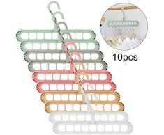 HALOVIE 10PCS Percha Mágico Perchas de Armario Multifuncional Ahorro de Espacio Almacenamiento Plegable Gancho Organizador de Ropa Giratorio 360º con 9 Agujeros para Chaquetas Abrigos Faldas Camisas