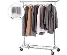LANGRIA Perchero Burro de Metal Plegable y Extensible con Ruedas Funda de Tela para Colgar Ropa y Estante Balda Zapatero Capacidad Máxima 65 kg Uso Doméstico y Comercial (Cromado)