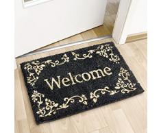 Relaxdays â Felpudo âWelcomeâ con Elementos Florales para la Entrada de su hogar Hecho de Fibras de Coco y PVC con Medidas 40 x 60 cm Antideslizante Elemento Decorativo, Color Negro