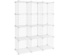 SONGMICS Armario Modular de Malla de Hierro, Estantería de Almacenaje con 12 cubos, Organizador Modulable y Ajustable, Multiuso, para Libros, Ropa y Zapatos, en Baño, 93 x 31 x 123 cm, Blanco LPI34W