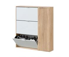 Habitdesign Mueble Zapatero 4 Puertas, Modelo Class, Acabado en Roble Canadian y Blanco Artik, Medidas: 106 cm (Largo) x 115 cm (Alto) x 22 cm (Fondo)