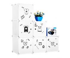 LANGRIA Armario Modular Organizador Convertible de 6 Cubos con Puertas, 1 Barra para Colgar Ropa, Pegatinas Adhesivas Decorativas, Mueble Organizador Ropa, Zapatos, Accesorios, Juguetes (Blanco)
