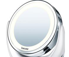 Beurer Bs49 - Espejo Maquillaje con Luz Led Brillante (12 Leds), Espejo Pivotante, 2 Espejos en 1, 1 Cara Vista Normal, Uno con Aumento X 5, 17,5 X 19 X 10 cm, Blanco con Acabados Cromados