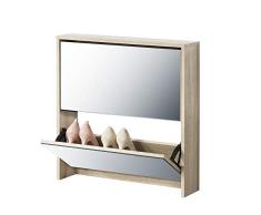 [en.casa] Zapatero con Espejo 67 x 63 x 17 cm Mueble Zapatero Organizador de Zapatos Roble