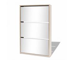 UnfadeMemory Mueble Zapatero de Pared con Espejo y Cajones Desplegables,Armario Zapatero,Decoración de Hogar,Madera Aglomerada (Roble, 3 Cajones 63x17x102,5cm)