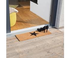 Relaxdays Felpudo Estrella para la Entrada del hogar, 1.5 x 75 x 25 cm, Fibra de Coco y PVC, Antideslizante, Color Natural, 1,5 x 75 x 25 cm