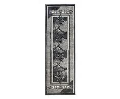 Tapiso Alfombra De Pasillo Moderna Fina - Color Gris Negro Diseño Bordatura Flores - Colección Fiesta 100 x 200 cm
