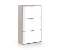 SERMAHOME- Zapatero 3 Puertas abatibles y Tirador. Color Roble- Blanco Brillo. Medidas: 60 cm Ancho, 113 cm Alto, 22 cm Fondo.