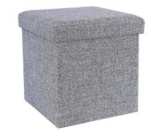SONGMICS 38 x 38 x 38 cm Baúl Puff Taburete para almacenaje Plegable Carga máxima de 300 kg Tejido Lino Imitado Antracita LSF27H