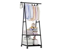 XXHDEE Barra Perchero para Interiores Plegable en triángulo, tendedero de Suelo Giratorio, Zapatero de 2 Capas, 55 cm x 42 cm x 160 cm (Acero Inoxidable)