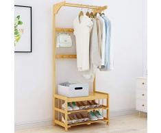 QI_W Percheros Abrigo Simple Cambio de Estante Zapato Banco Colgador Piso Dormitorio Ropa Estante Perchero Multifuncional de bambú para Piso Percheros de Pasillo