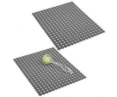 mDesign Juego de 2 alfombrillas para fregadero protectoras – Escurridor de vajilla decorativo extragrande con diseño de puntos – Tapete protector antideslizante y recortable de PVC – gris