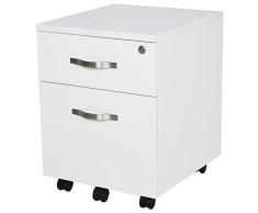 HOMCOM Gabinete de Archivos Móvil con 2 Cajones Armario para Oficina Estudio Ruedas con Frenos Llave Riel Colgante Diseño Moderno 40x45,5x52,5 cm Blanco