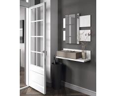 Habitdesign 0B6742BO - Recibidor con cajón + Espejo, Color Blanco Brillo y Fresno, Medidas: 75 x 116 x 29 cm de Fondo