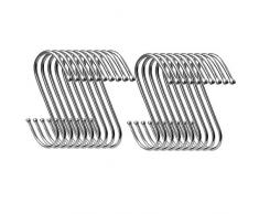 BJ-SHOP S Ganchos,Ganchos en Forma de S Acero Inoxidable Negro Paquete de 20 3.5 para Cocina, Bano, Dormitorio y Oficina