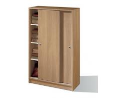 Armario auxiliar zapatero multiusos roble de 2 puertas correderas, estantes regulables para oficina, despensa, cocina. 120cm alto x 74cm ancho x 33cm fondo