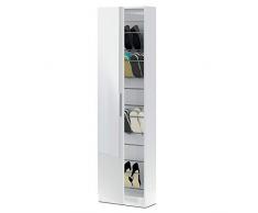 HABITMOBEL Armario Recibidor Zapatero con Espejo, 180 cm (Alto) x 50 cm (Ancho) x 22 cm (Fondo), Color Blanco artik