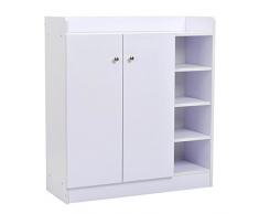 HOMCOM Zapatero Armario Madera Mueble Zapatero Gabinete 2 Puertas 4 Estantes Baldas Interiores Ajustables 83x30x90cm Blanco