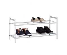 Relaxdays Zapatero Metálico Sandra, 2 Estantes, Organizador Zapatos, 6 Pares, Acero, 33,5 x 69,5 x 26 cm, Blanco, Metal