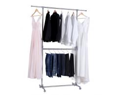 SONGMICS Perchero Barra para Colgar Ropa, con Ruedas, Altura Ajustable, 113cm-198cm LLR401