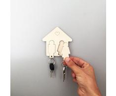 Laserò Organizador de Llaves con 2 Llaveros para Pareja | Cuadro de Madera para la Casa y la Oficina | Accesorios Guardallaves para Colgar en el Hogar | Regalo Ideal de San Valentín para Parejas