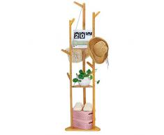 unho Perchero Pie de Bambú con 10 Ganchos y 3 Estantes 167 x 40 x 40cm Perchero de Árbol para Colgar Ropa Bolsas Sombreros Carga Máx 40kg