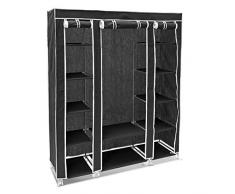Relaxdays 10018857_46 - Armario/ropero plegable hecho de tubos de acero y recubrimiento de tela, organizador para ropa y toallas 12 estantes, 175.5 x 148 x 43 cm, color negro