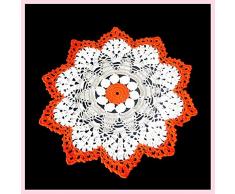 Tapete grande blanco, gris y naranja de ganchillo - Tamaño: ø 34 cm - Handmade - ITALY
