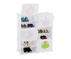 Relaxdays Zapatero Infantil, 12 Compartimentos para 24 Pares, Extensible, 95 x 84 x 31,5 cm, Blanco, PP