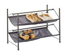 mDesign Organizador de Calzado con 2 estantes – Mueble Zapatero apilable de Metal y Tela – Soporte para Zapatos Compacto para el Pasillo, el Armario o el Dormitorio – Negro