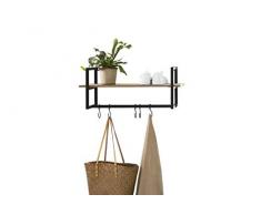 LIFA LIVING Perchero Pared con Estante y 5 Ganchos, Metal y Madera, para almacenaje de Abrigos, Bolsas y Varios, 28 x 70 x 29 cm