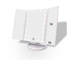 WEILY Espejo de Maquillaje Iluminado Espejo de la vanidad con la ampliación 1X / 2X / 3X, Noches Naturales del LED, Pantalla táctil, Espejo cargable (Blanco)
