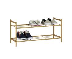 Relaxdays Zapatero Metálico Sandra, 2 Estantes, Organizador Zapatos, 6 Pares, Acero, 33,5 x 69,5 x 26 cm, Marrón Miel, Marroncino