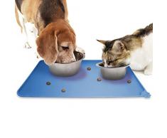 igadgitz Home Alfombra de Alimentación Mascotas Silicona 47x30cm Tapete Comer Antideslizante para Tazón Perros Gatos - Azul