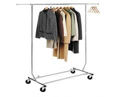 HLC Perchero para colgar ropa con ruedas y barras,altura ajustable entre 147 y 170cm,cromado