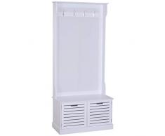 HOMCOM Banco con Perchero Mueble Recibidor Colgador Pasillo con Asiento Armario de Almacenamiento 4 Ganchos 80x40x180cm Blanco Carga 100kg