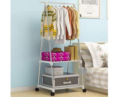 JiaQi Portátil Perchero Burro con Ruedas,Metal Arropa el Estante,con 2-Tier Estantes de Almacenamiento para su Entrada Dormitorio Cocina Cuarto de baño-Blanco 55x42x160cm(22x17x63inch)