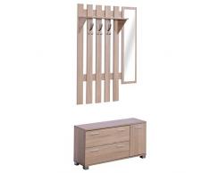 HOMCOM 3 EN 1 Conjunto de Muebles de Entrada Recibidor Pasillo Set de 3 Piezas Perchero Espejo Zapatero 2 Cajones Color Roble