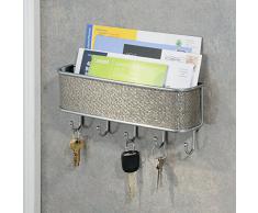 Interdesign 95872EU Twillo - Colgador de llaves con cesta para correo (fijación en pared), color metálico