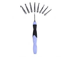Bewinner 9 en 1 USB Recargable Iluminar Ganchos de Ganchillo, LED Regulable Crochet Set con 9 Cabezas Intercambiables, 2.5 mm-6.5 mm, Ganchos de Ganchillo Ergonómicos (Mango Púrpura)