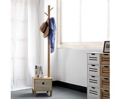 Percheros Chunlan Entrada Independiente de Madera, Bolsa de Paraguas de Ropa, 8 Ganchos, Taburete de Almacenamiento, Banco de Zapatos, 35 * 35 * 177 cm