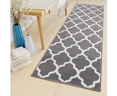 Tapiso Luxury Alfombra de Pasillo Cocina Escalera Diseño Moderno Blanco Gris Marroquí Geométrico Pelo Corto 70 x 300 cm