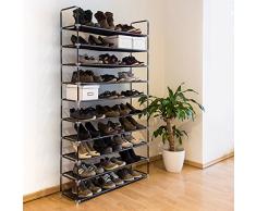 Relaxdays - Zapatero Valentin Hecho de estructuras de Acero y Cubierta de Tela con Medidas 175,5 x 100 x 29 cm hasta 10 Pisos hasta 50 Pares de Zapatos, Color Negro